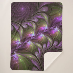 Colorful Abstract Violet Paars Khaki Fractal Art Sherpa Deken