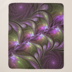 Colorful Abstract Violet Paars Khaki Fractal Art Sherpa Deken