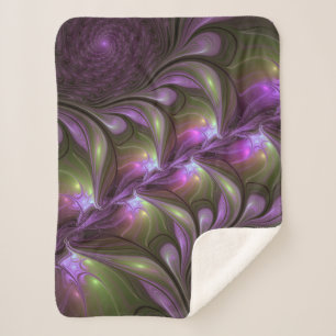 Colorful Abstract Violet Paars Khaki Fractal Art Sherpa Deken