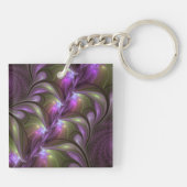 Colorful Abstract Violet Paars Khaki Fractal Art Sleutelhanger (Achterkant)