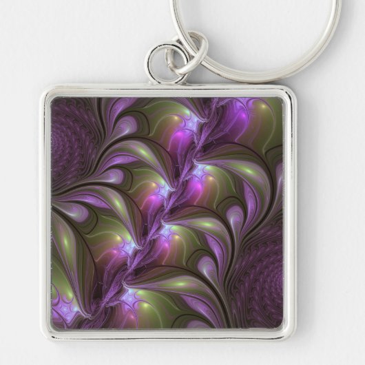 Colorful Abstract Violet Paars Khaki Fractal Art Sleutelhanger (Voorkant)