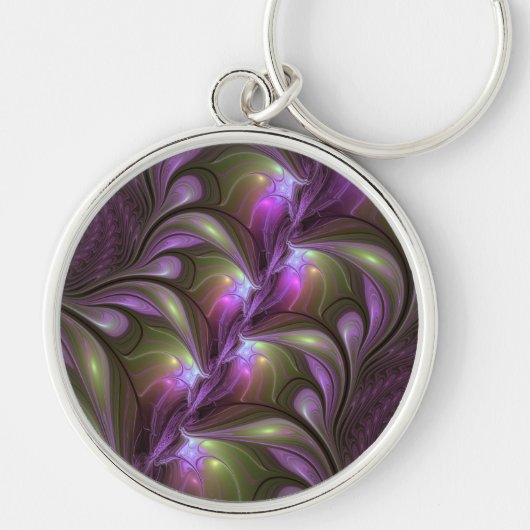 Colorful Abstract Violet Paars Khaki Fractal Art Sleutelhanger (Voorkant)