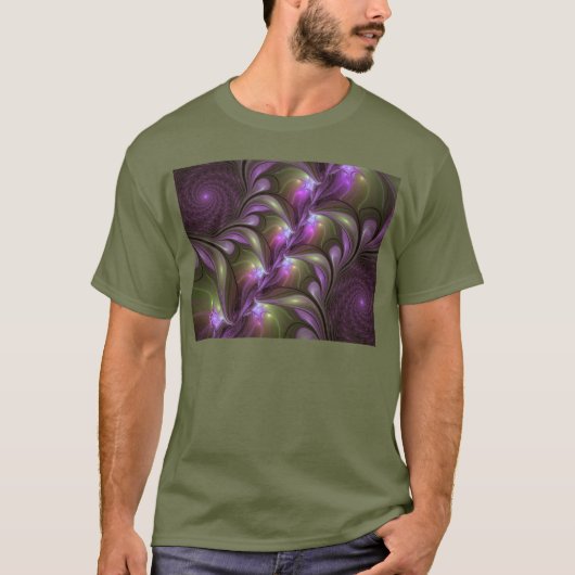 Colorful Abstract Violet Paars Khaki Fractal Art T-shirt (Voorkant)