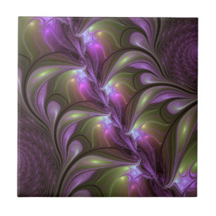Colorful Abstract Violet Paars Khaki Fractal Art Tegeltje