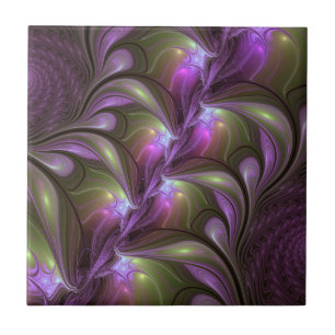 Colorful Abstract Violet Paars Khaki Fractal Art Tegeltje