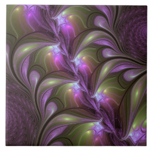 Colorful Abstract Violet Paars Khaki Fractal Art Tegeltje