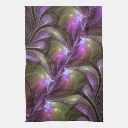 Colorful Abstract Violet Paars Khaki Fractal Art Theedoek (Verticaal)