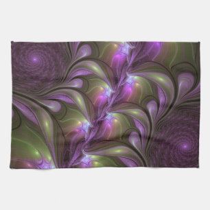 Colorful Abstract Violet Paars Khaki Fractal Art Theedoek