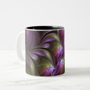 Colorful Abstract Violet Paars Khaki Fractal Art Tweekleurige Koffiemok