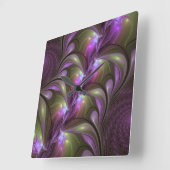 Colorful Abstract Violet Paars Khaki Fractal Art Vierkante Klok (Hoek)