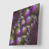 Colorful Abstract Violet Paars Khaki Fractal Art Vierkante Klok (Hoek)