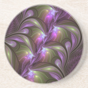 Colorful Abstract Violet Paars Khaki Fractal Art Zandsteen Onderzetter