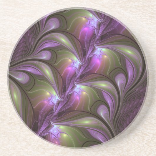 Colorful Abstract Violet Paars Khaki Fractal Art Zandsteen Onderzetter (Voorkant)