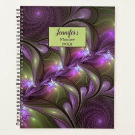 Colorful Abstract Violet Paars Khaki Fractal Name Planner