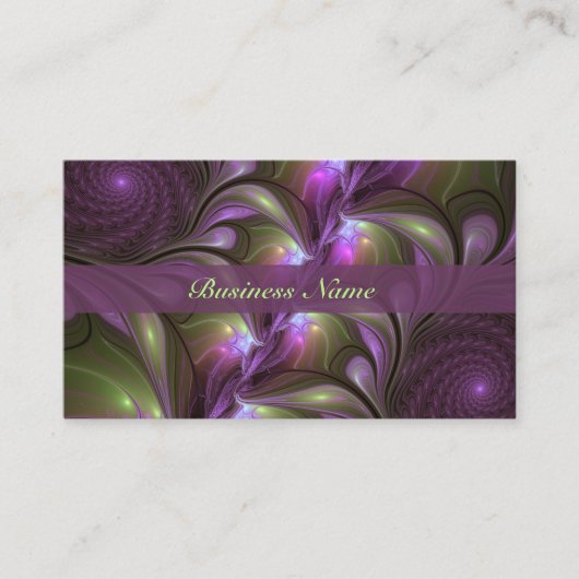 Colorful Abstract Violet Paars Khaki Fractal Name Visitekaartje (Voorkant)