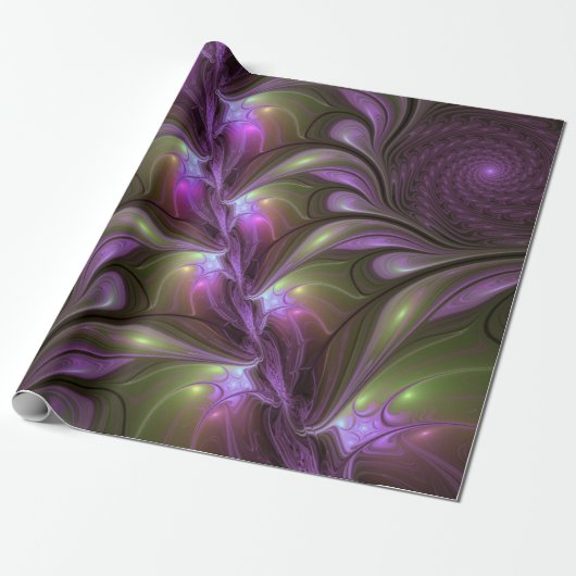 Colorful Abstract Violet Purple Khaki Fractal Art Cadeaupapier (Uitgerold)