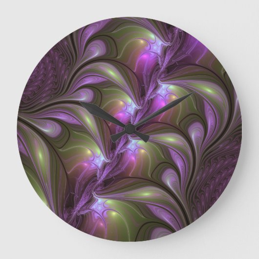 Colorful Abstract Violet Purple Khaki Fractal Art Grote Klok (Voorkant)
