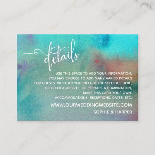 Colorful Abstract Waterverf Weddenschap - Gegevens Informatiekaartje (Voorkant)
