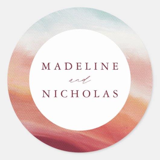 Colorful Abstract Waterverf Wedding Ronde Sticker (Voorkant)