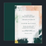 Colorful Abstract Wedding Invitation Kaart<br><div class="desc">Deze kleurrijke abstracte trouwuitnodiging is perfect voor je unieke moderne boho bruiloft. Met de hand geschilderd met getextureerde borsteltekens van donkerbruin,  perzik en mosterd,  allemaal overspoeld met een minimalistisch transparant vierkant,  is het zeker dat je deze gelegenheid een eenvoudig maar rustig bohemisch gevoel geeft.</div>
