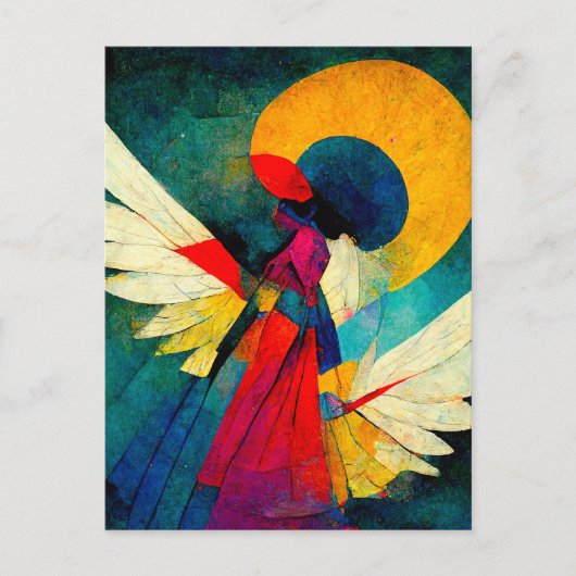 Colorful Abstracte Angel Wood Wall Art Briefkaart (Voorkant)