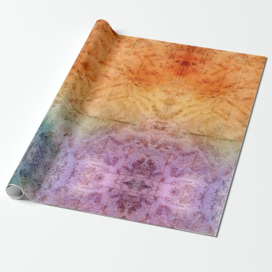 Colorful Abstracte Damask Alcohol Ink Waterverf Wr Cadeaupapier (Uitgerold)