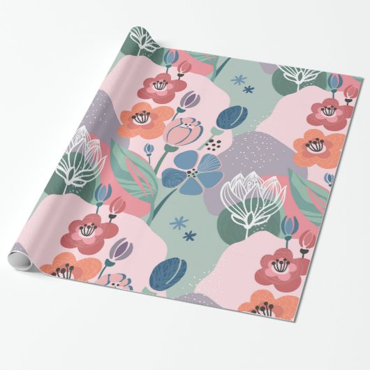 Colorful Abstracte Flowers Cadeaupapier (Uitgerold)