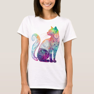 COLORFUL ABSTRACTE SITTING CAT T-SHIRT