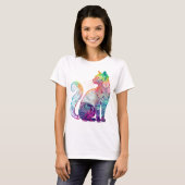 COLORFUL ABSTRACTE SITTING CAT T-SHIRT (Voorkant volledig)