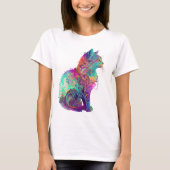 COLORFUL ABSTRACTE SITTING CAT T-SHIRT (Voorkant)