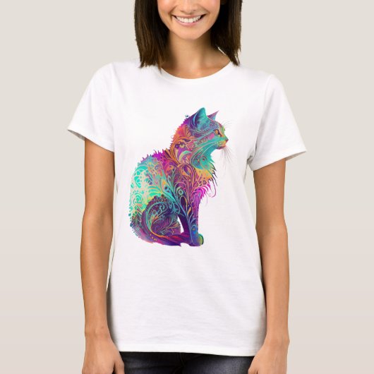 COLORFUL ABSTRACTE SITTING CAT T-SHIRT (Voorkant)