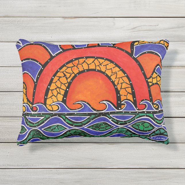 Colorful Abstracte Sunset Beach Waves Buitenkussen (Voorkant)