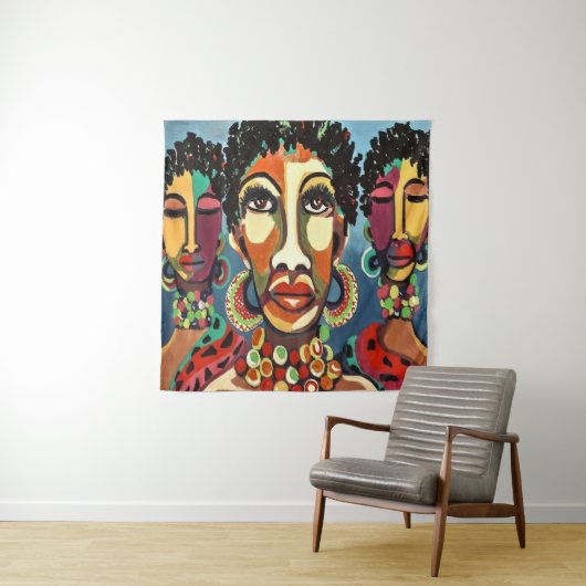 Colorful African Art Tapestry Wandkleed (In situ)