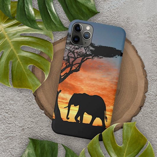 Colorful African Safari Sunset Elephant Silhouette iPhone Hoesje