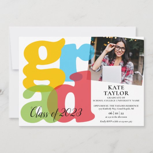 Colorful Afstudeerder 2 Uitnodiging fotograaf (Voorkant)