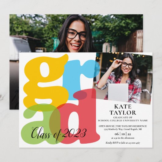 Colorful Afstudeerder 2 Uitnodiging fotograaf (Voorkant / Achterkant)