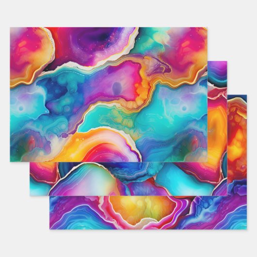 Colorful Agate Abstract with Swirling Layers Inpakpapier Vel (Set)