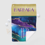 Colorful Agate Gold Monogram Naam Golfhanddoek (Insitu)