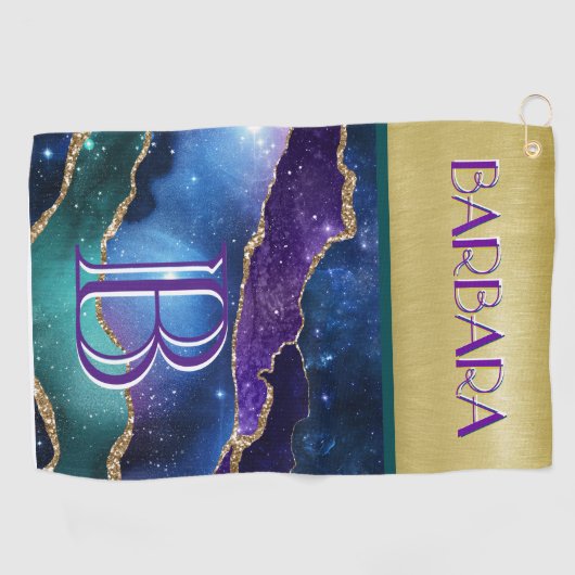 Colorful Agate Gold Monogram Naam Golfhanddoek (Horizontaal)