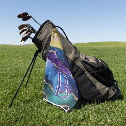 Colorful Agate Gold Monogram Naam Golfhanddoek (Groen)