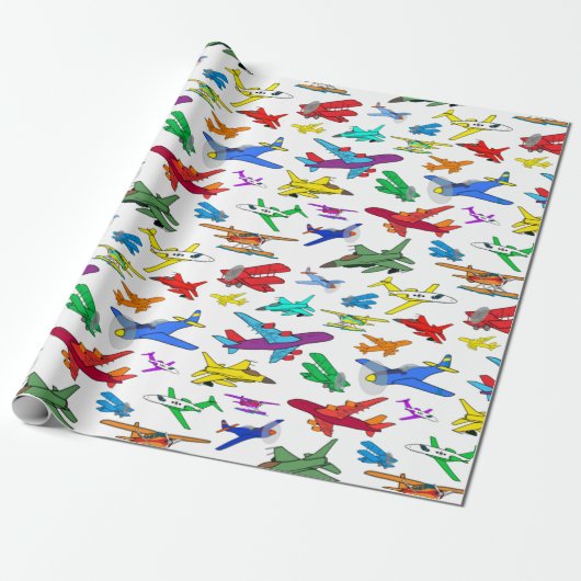 Colorful Airplanes Pattern Cadeaupapier (Uitgerold)