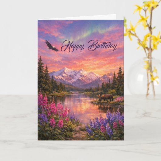 Colorful Alaska Landscape Birthday Kaart (Gele Bloem)