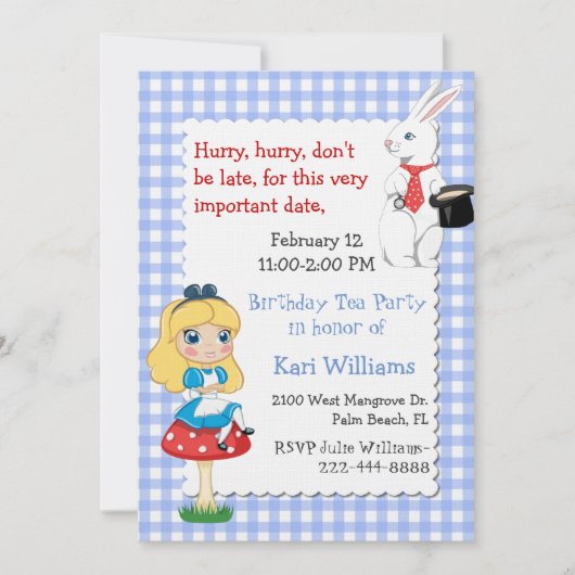 Colorful Alice in Wonderland: Verjaardagfeest Tea Kaart (Voorkant)