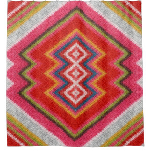 Colorful alpaca mohair sweater ornament closeup. douchegordijn