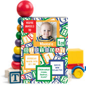 Colorful Alphabet Blocks Photo First Birthday Kaart