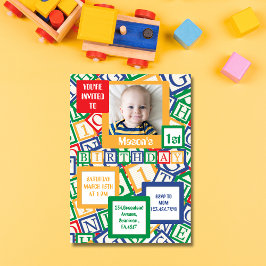 Colorful Alphabet Blocks Photo First Birthday Kaart