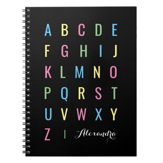 Colorful Alphabet op Black | Gepersonaliseerd Notitieboek (Voorkant)