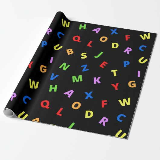 Colorful Alphabet op zwarte achtergrond Cadeaupapier (Uitgerold)