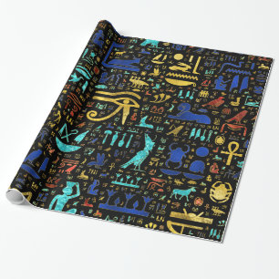 Colorful Ancient Egyptian hieroglyphic patroon Cadeaupapier
