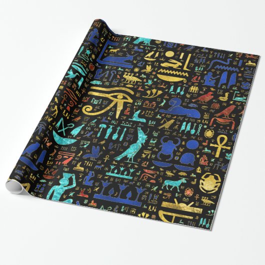 Colorful Ancient Egyptian hieroglyphic patroon Cadeaupapier (Uitgerold)